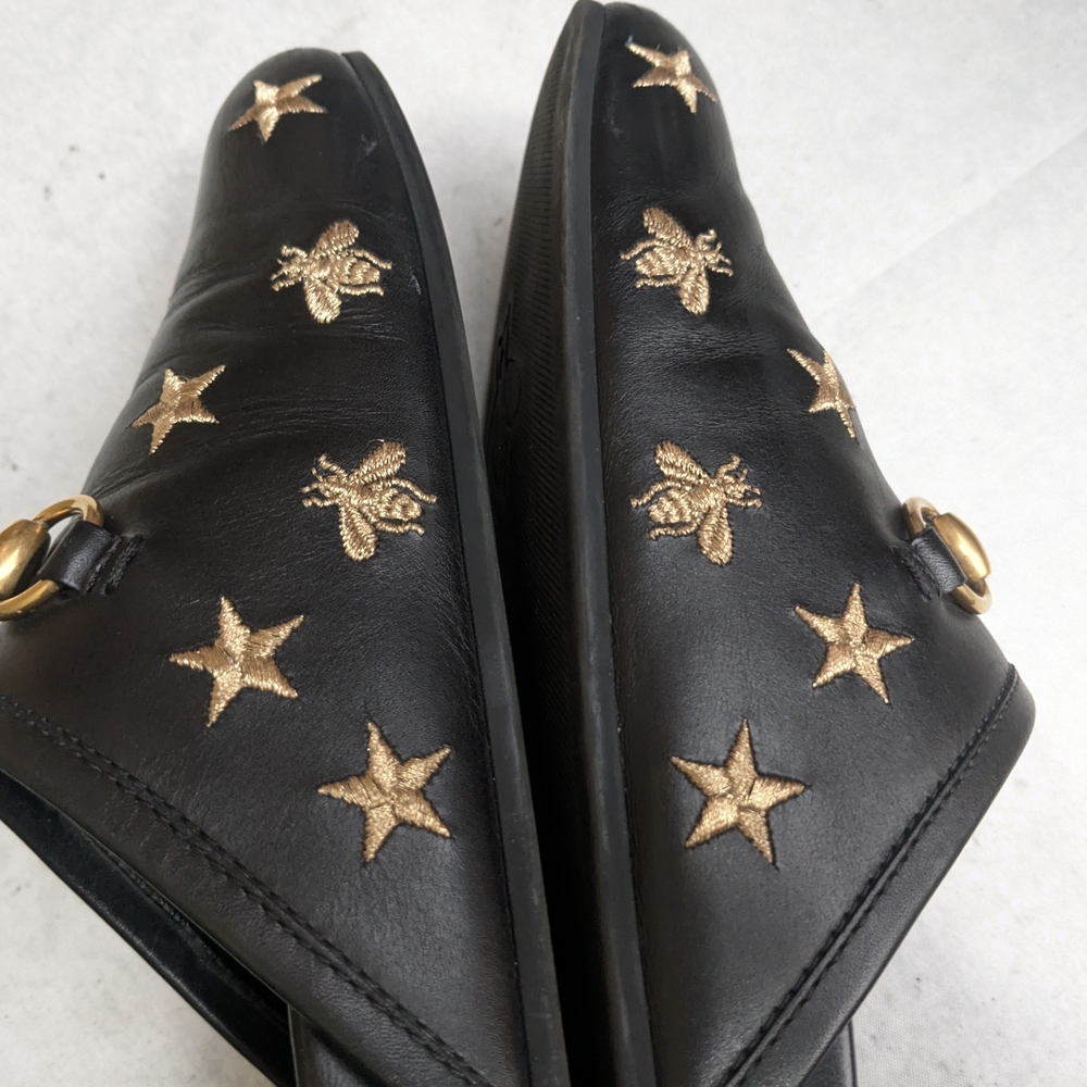 Gucci Horsebit Loafers Mules Men US 9.5 Black Gold Stars Bees Leather - Picture 6 of 16